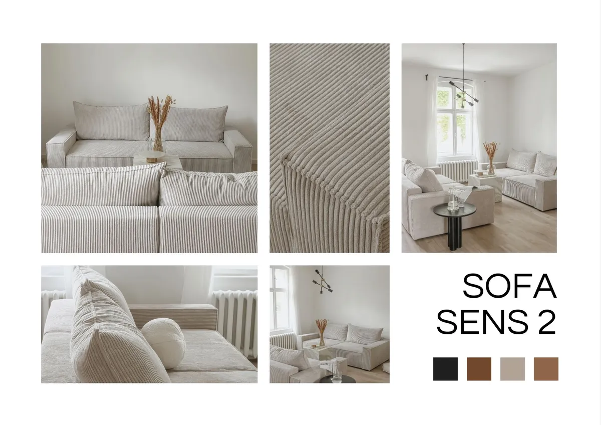 Sofa brązowa SENS 2 z funkcją spania 240 cm: Rozkładanie modelu SENS 2 i skrzynie na pościel