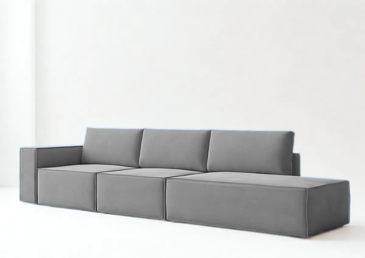 Sofa szara GOIA lewa sześcioosobowa modułowa 315 cm: Modułowa sofa GOIA w kolorze szarym