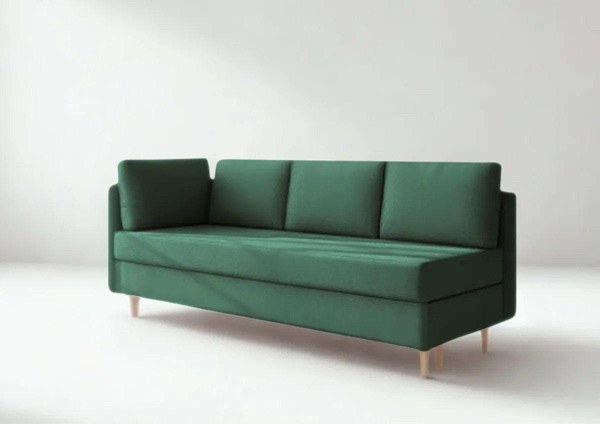 Sofa zielona PRATO lewa trzyosobowa z funkcją spania 198 cm: Zielona sofa PRATO lewa na drewnianych nogach