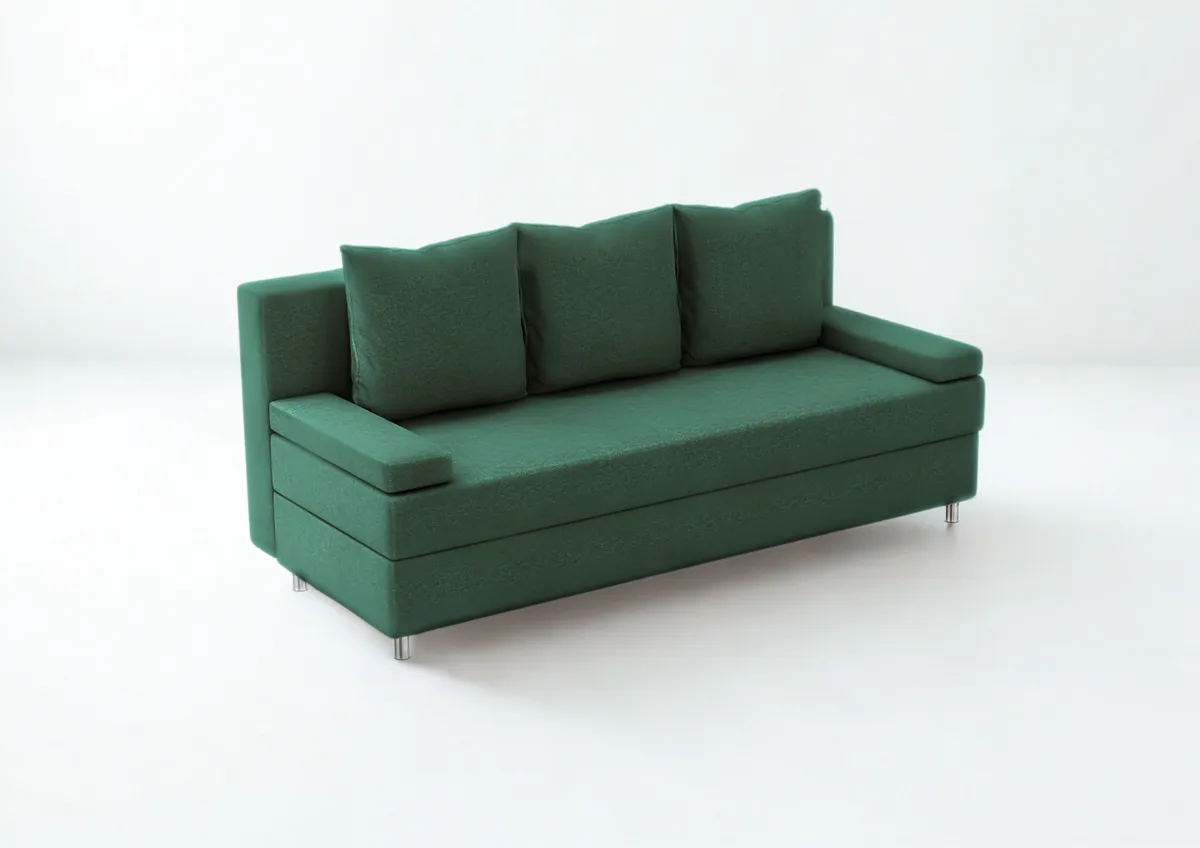 Sofa zielona HELIOS trzyosobowa z funkcją spania 190 cm: Zielona sofa HELIOS do małego pokoju