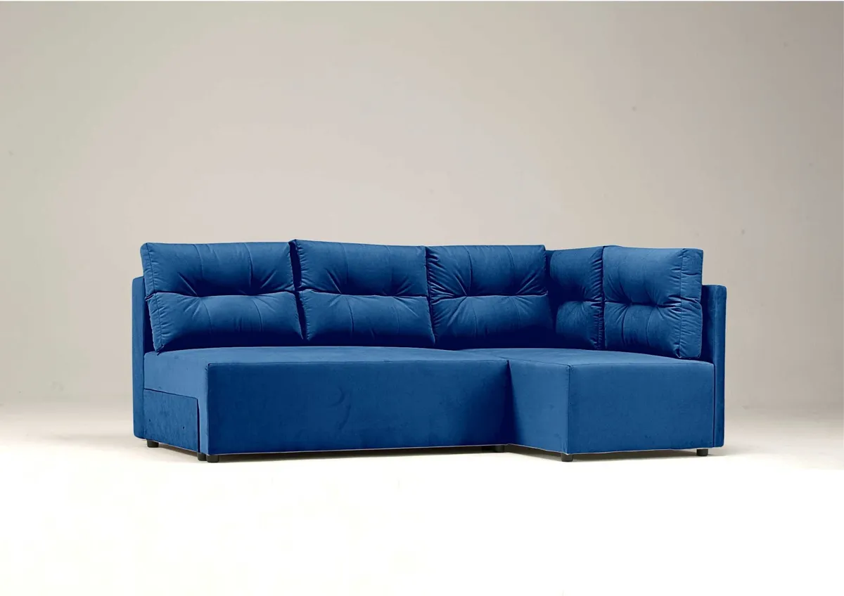 Narożnik granatowy MONO prawy z funkcją spania 208 cm: Granatowy narożnik MONO prawy z funkcją spania