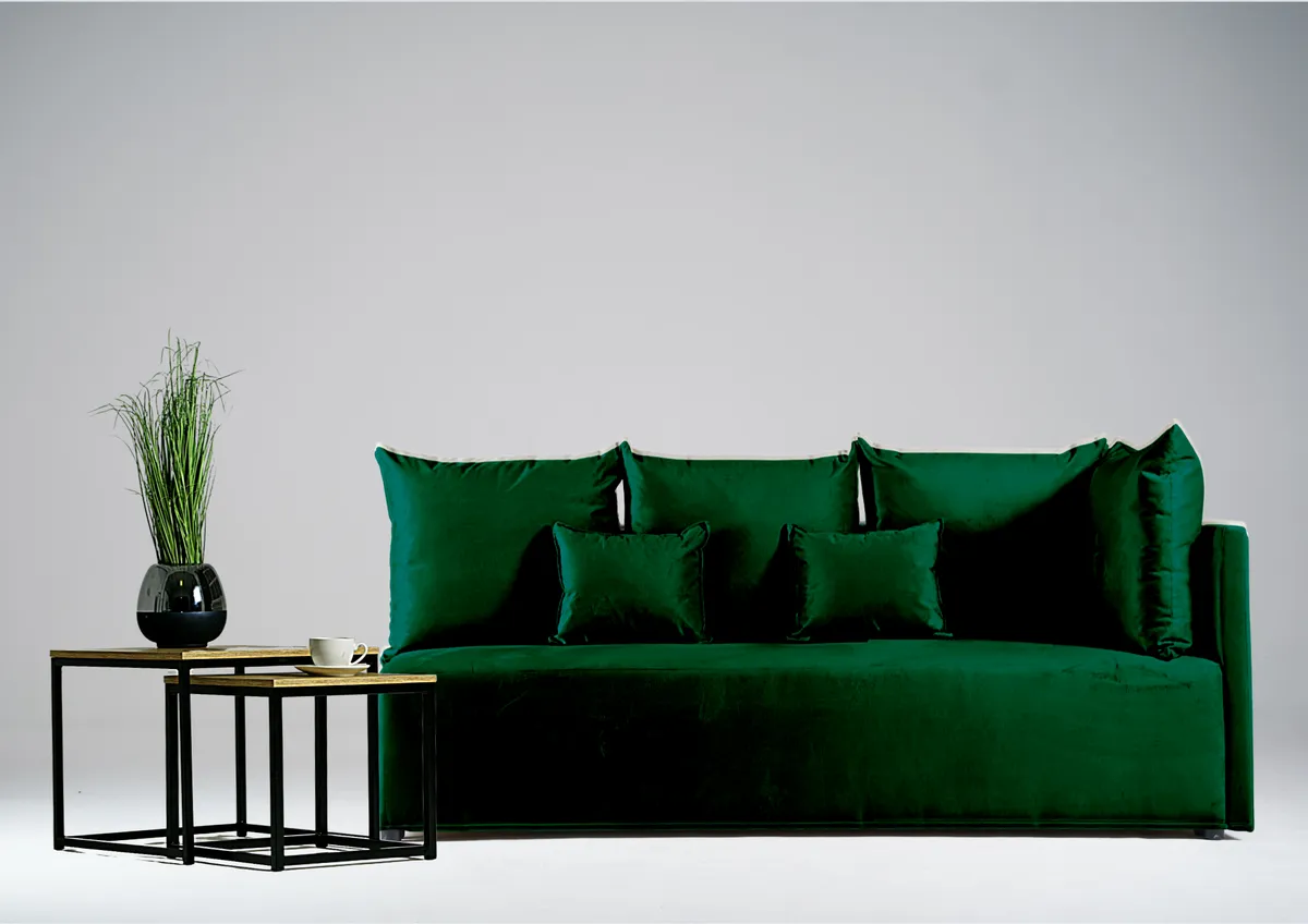 Sofa zielona MINO prawa trzyosobowa z funkcją spania 198 cm: Sofa MINO prawa na małej powierzchni