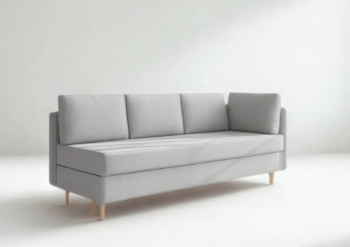 Sofa szara PRATO prawa trzyosobowa z funkcją spania 198 cm: Szara sofa PRATO prawa na drewnianych nogach