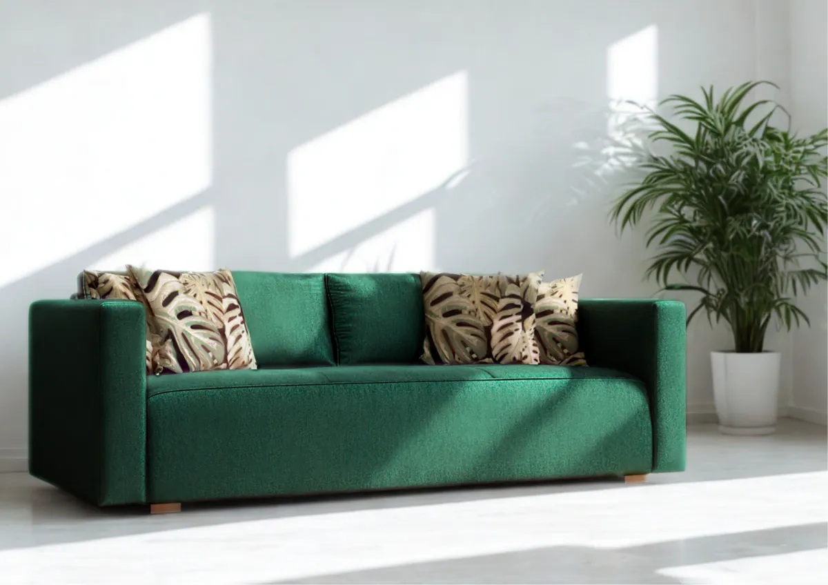 Sofa zielona BALATON trzyosobowa z funkcją spania 220 cm: Zielona sofa BALATON z funkcją spania