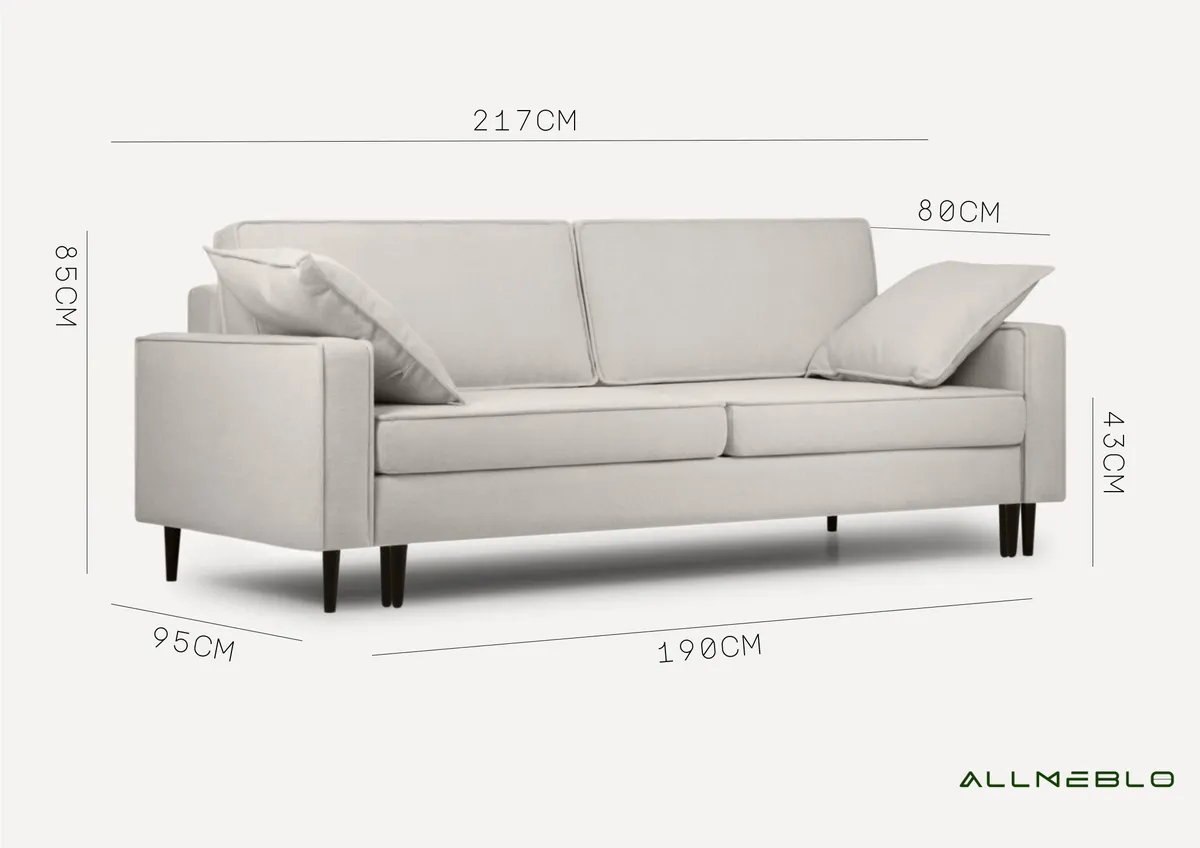 Sofa beżowa OSLO z funkcją spania 217 cm: Wymiary i miejsce potrzebne do rozłożenia