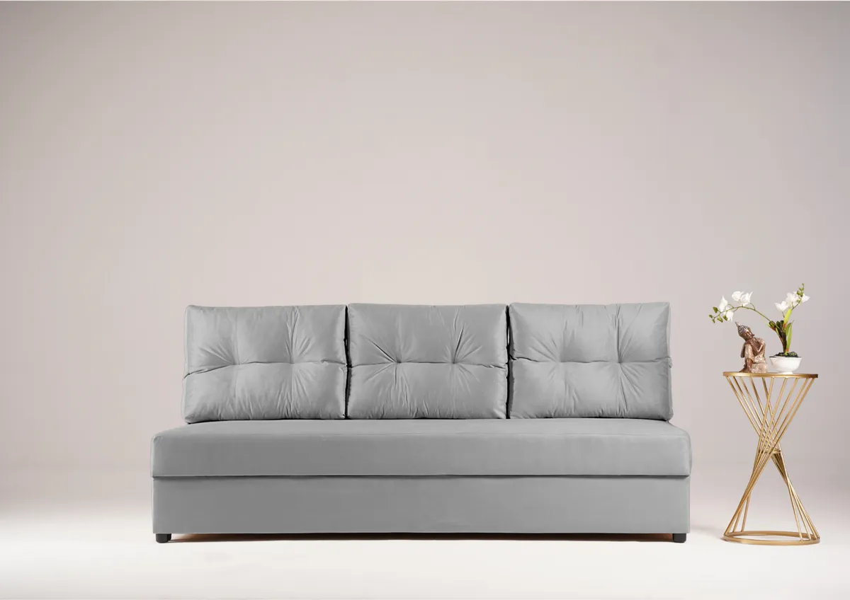 Sofa szara SKANDI trzyosobowa z funkcją spania 190 cm: Skandi na małą przestrzeń: szara sofa SKANDI
