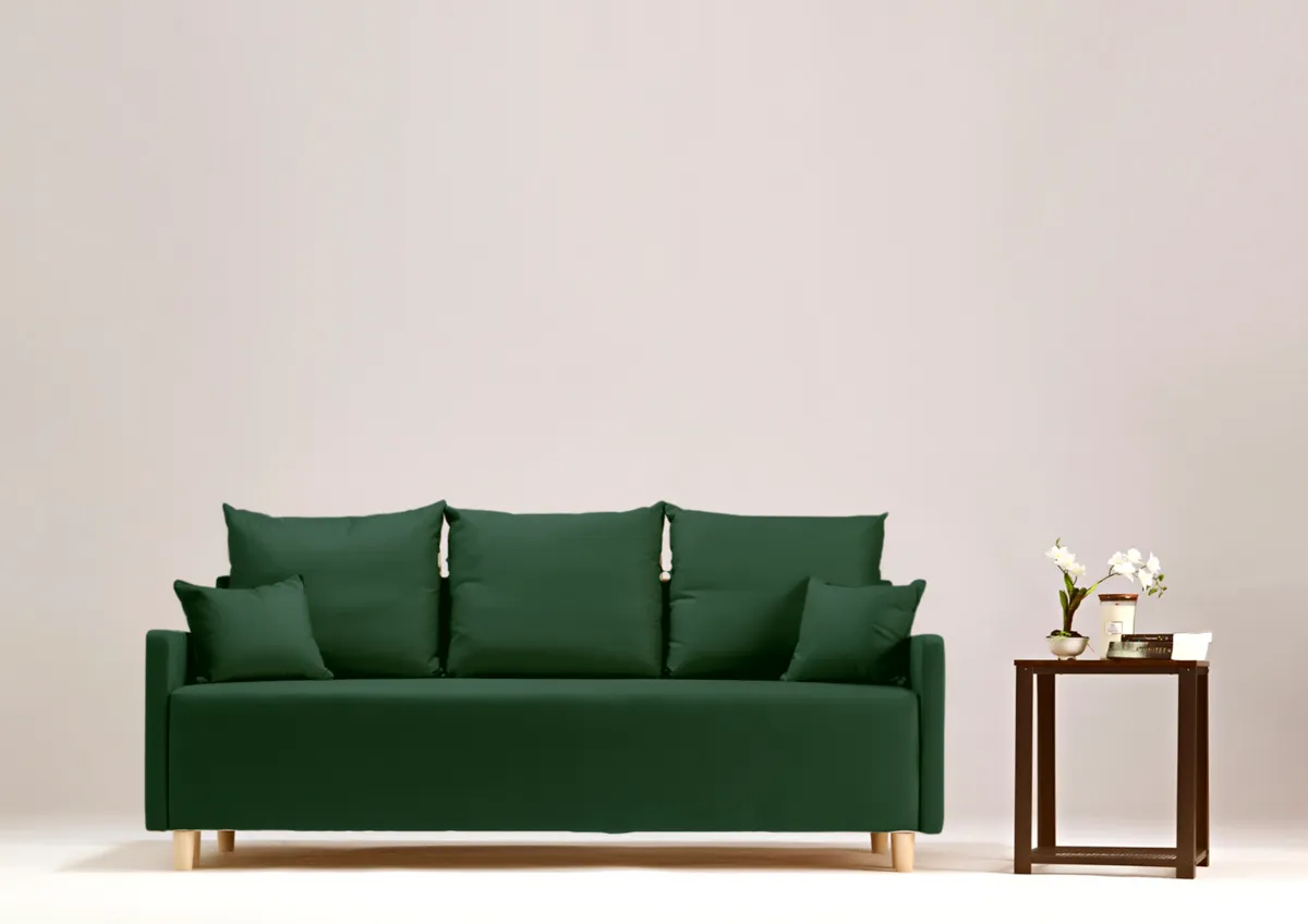 Sofa zielona ROSA trzyosobowa z funkcją spania 198 cm: Zielona sofa ROSA w skandynawskim stylu