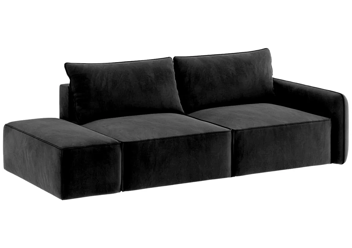 Sofa czarna VINCI 2 lewa czteroosobowa z funkcją spania 265 cm: Czarna sofa VINCI 2 lewa w minimalistycznym stylu