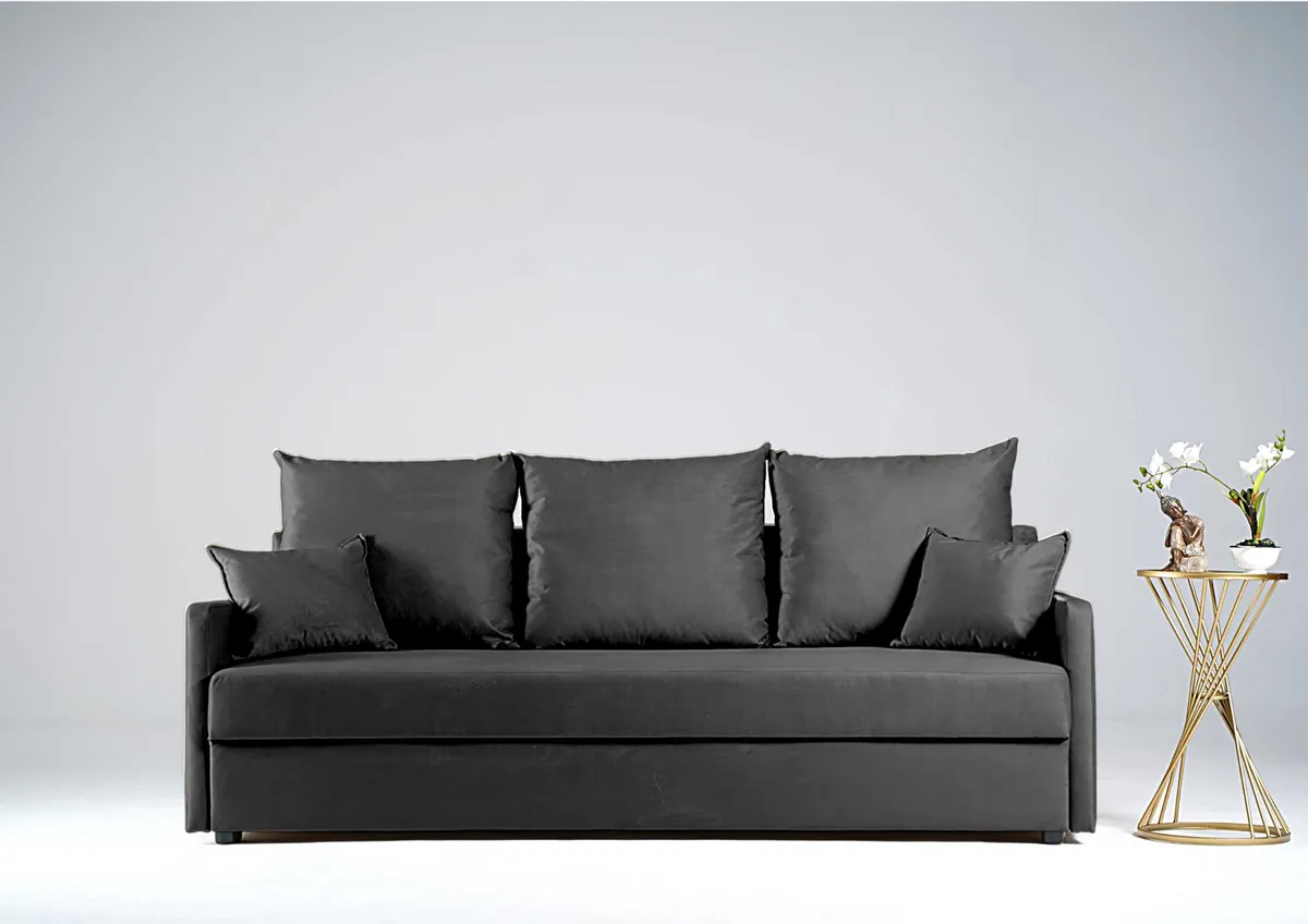 Sofa grafitowa ARKADIA z funkcją spania 200 cm: Grafitowa sofa ARKADIA