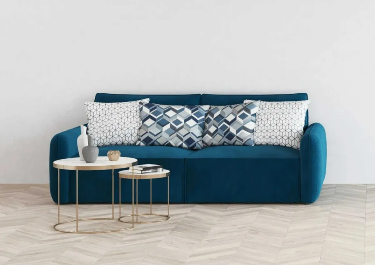 Sofa granatowa VINCI SMALL trzyosobowa modułowa z funkcją spania: Granatowa sofa VINCI SMALL z funkcją spania