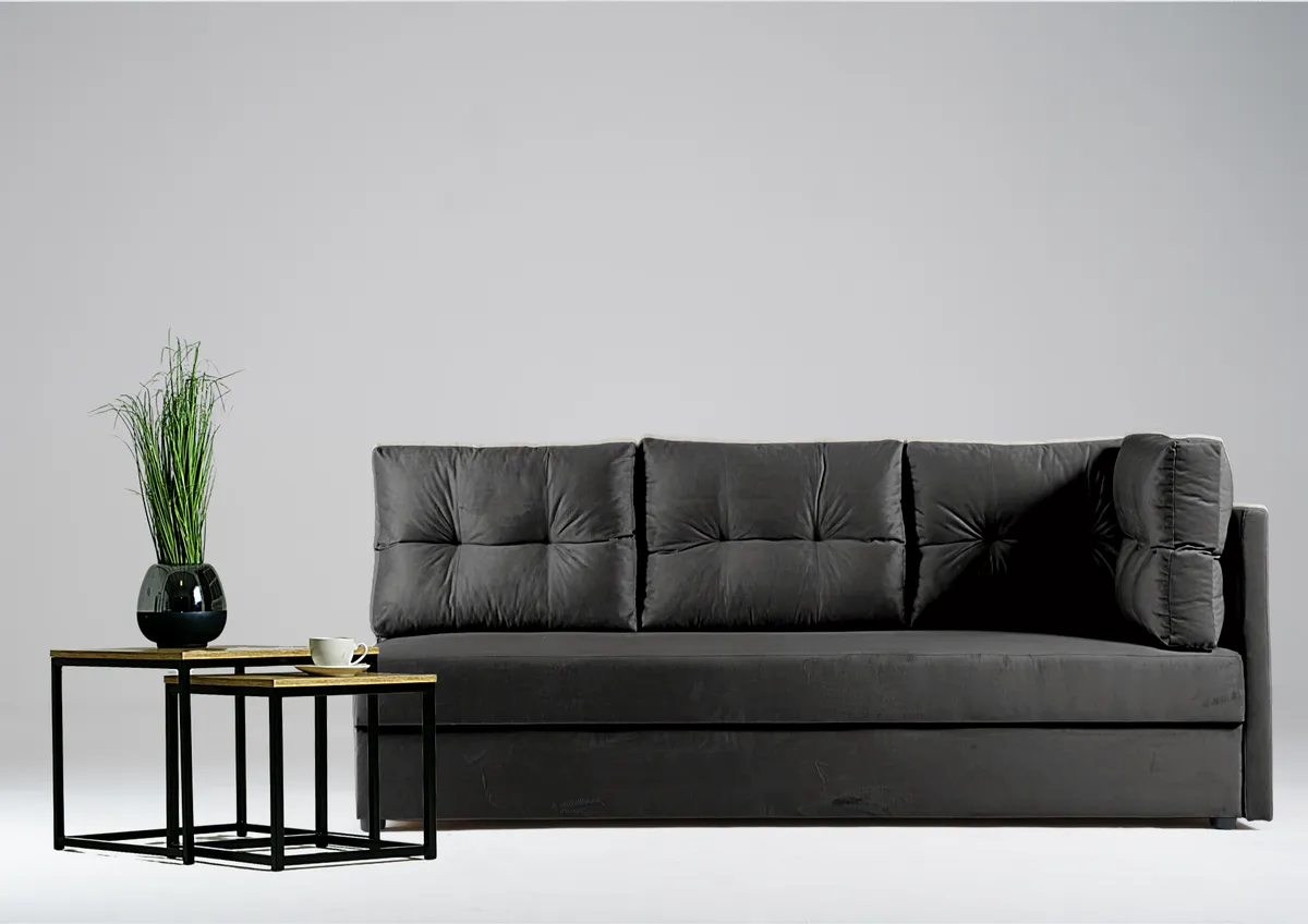 Sofa grafitowa MALA prawa trzyosobowa z funkcją spania 198 cm: Grafitowa sofa MALA prawa z funkcją spania