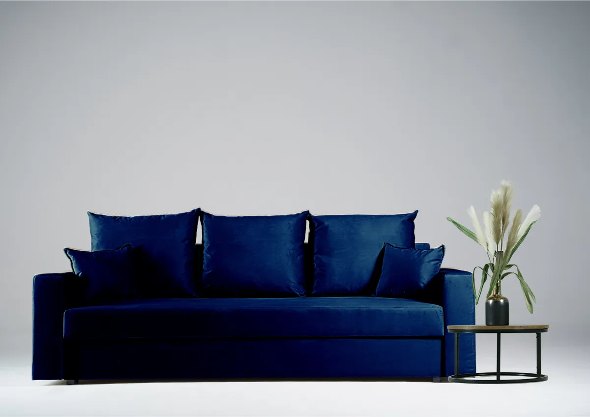 Sofa granatowa ARLO trzyosobowa z funkcją spania 215 cm: Granatowa sofa ARLO z funkcją spania
