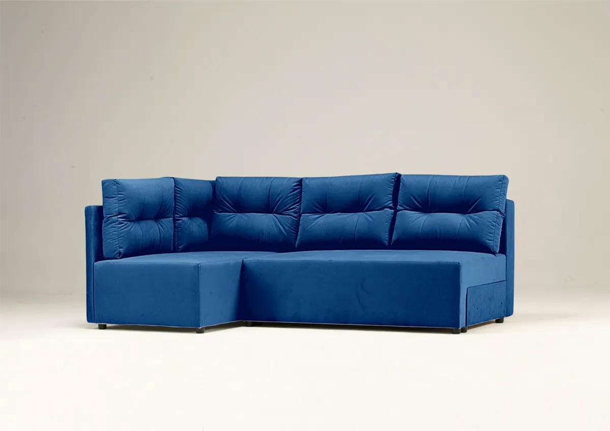 Narożnik granatowy MONO lewy z funkcją spania 208 cm: Granatowy narożnik MONO lewy z funkcją spania