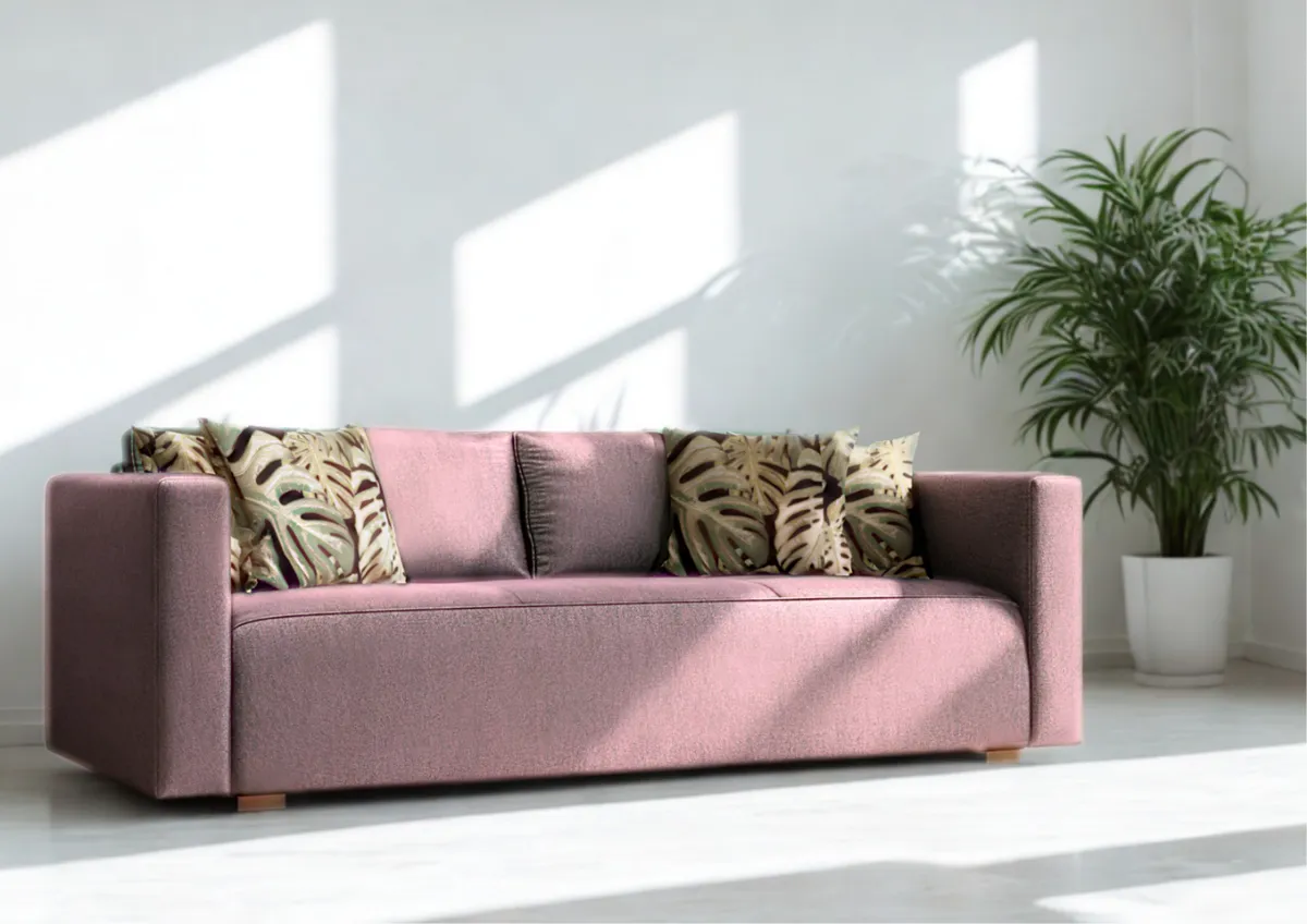 Sofa różowa BALATON trzyosobowa z funkcją spania 220 cm: Różowa sofa BALATON z funkcją spania